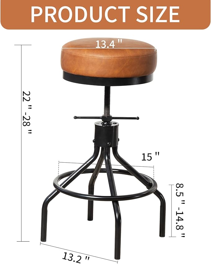 Industrial Bar Stools Adjustable Swivel Round Barstools Modern PU Leather - Image 3
