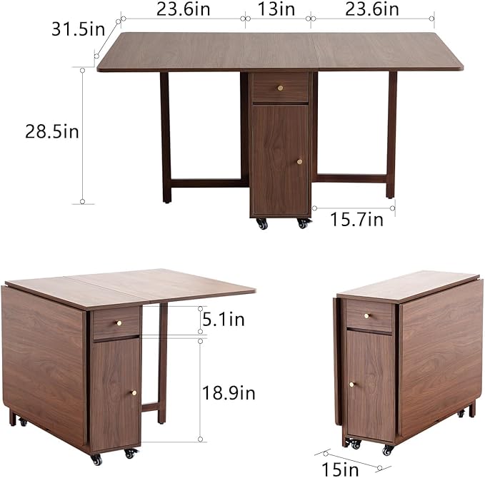 Walnut Drop Leaf Folding Dining Table - Image 6