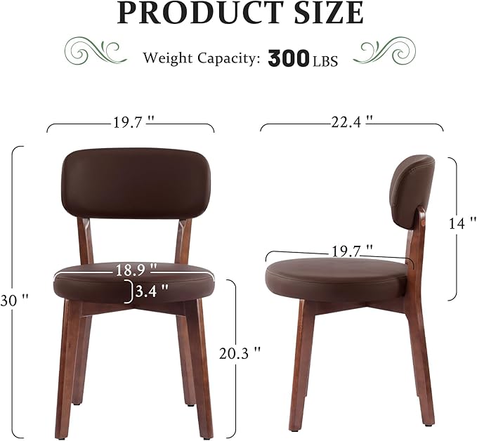 Furniliving Wooden Dining Chairs Set of 6, Mid-Century Modern Leather - Image 2