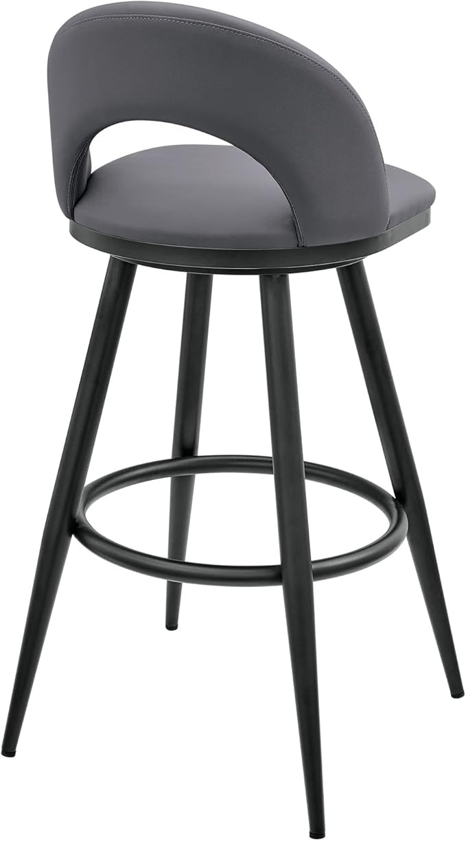 Armen Living Charlotte Swivel Counter Stool in Black Metal and Grey Faux Leather - Image 6