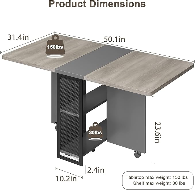GarveeHome Folding Dining Table, Space Saving Farmhouse Dining Table - Image 2