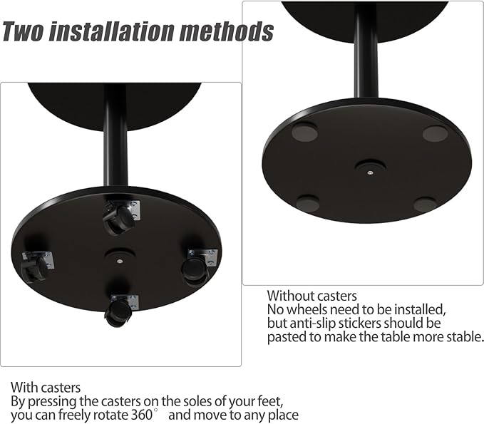 Pedestal Table on Wheels TV Tray Table, Rotating Couch Round Tables, Small Side - Image 3