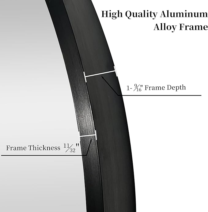 30 inch Round Black Mirror, Brushed Black Metal Framed Circle Wall Mirror - Image 3