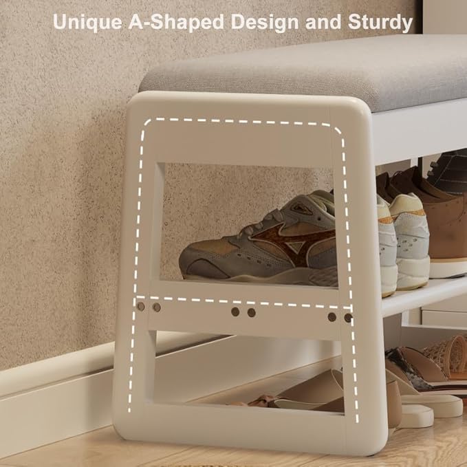 Shoe Rack Bench with Cushion, 2 Tiers Shoe Bench with Flip-Top Storage - Image 7