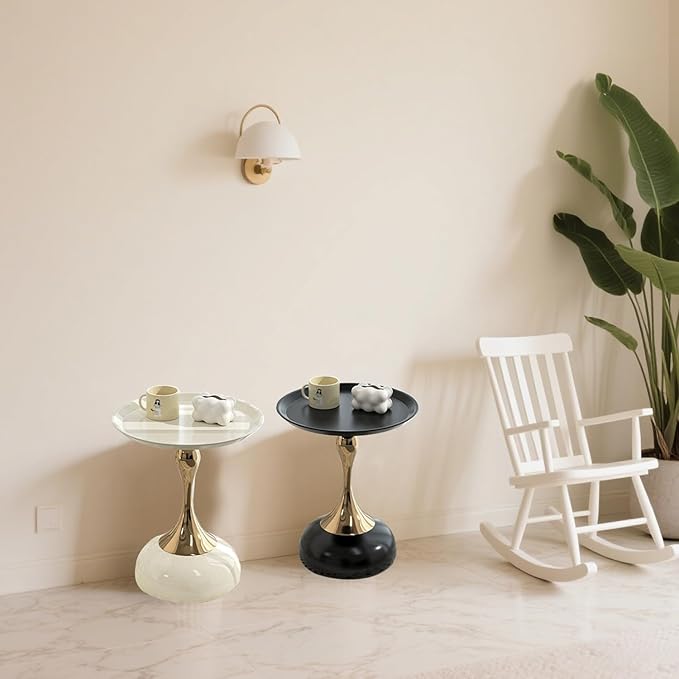 Modern Round Side Table with Gold Pedestal Base, Accent End Table - Image 7