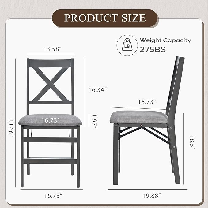COLAMY Folding Dining Chairs Set of 4 – Dark Grey Upholstered Dining Room Chairs - Image 8