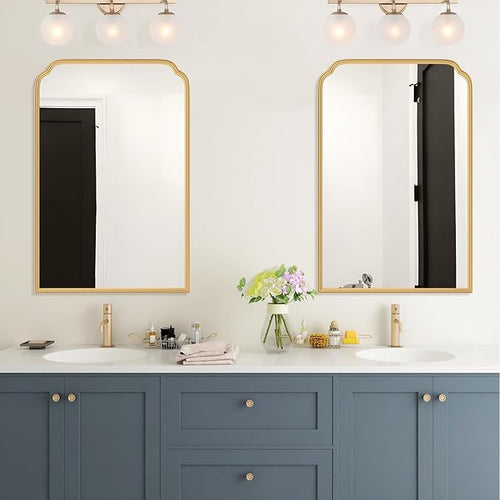 24X36 Inch Gold Mirror for Bathroom, Modern Rounded Corner Rectangle Mirror - Image 2