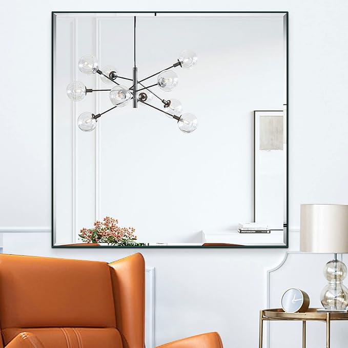 30x30 Inch Black Mirror with Beveled Trim, Aluminum Frame Bathroom Vanity Mirror - Image 5