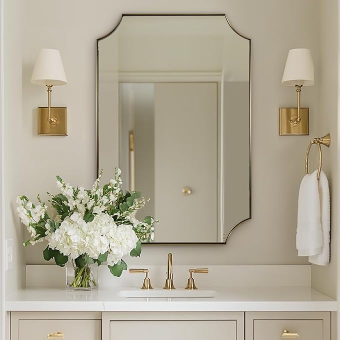 ANDY STAR Brushed Gold Bathroom Mirror, 22x30 Inch Scalloped Rectangle Mirror by ANDYSTAR