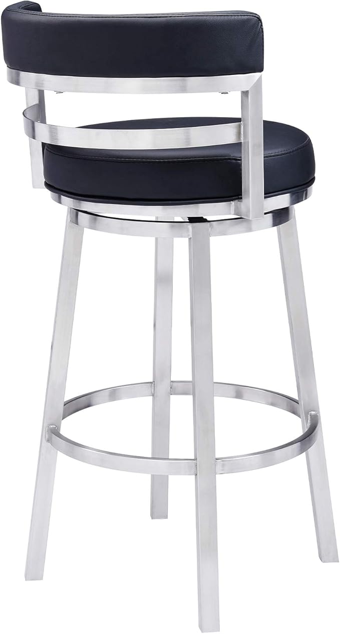 Armen Living Madrid 30" Seat Height Swivel Modern Black Faux Leather and - Image 6