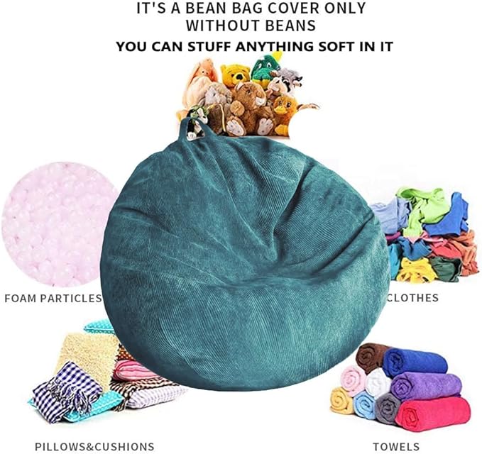 Stuffed Animal Storage Bean Bag Chair Cover Washable Ultra Soft Corduroy Bean - Image 3