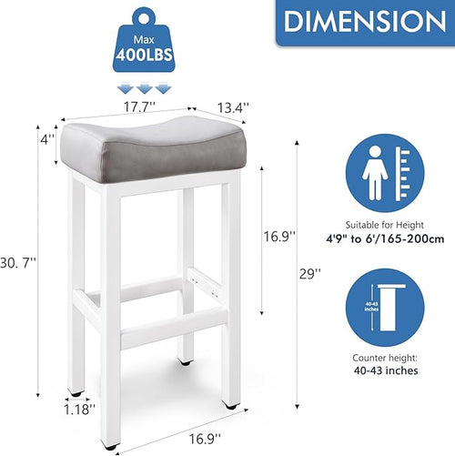29 Inch Bar Height Bar Stools Set of 2, Backless Bonded Leather Bar Height - Image 2