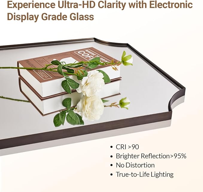 ANDY STAR 30x40 Inch Bathroom Mirror, Brushed Bronze Rectangle Scalloped Mirror - Image 6