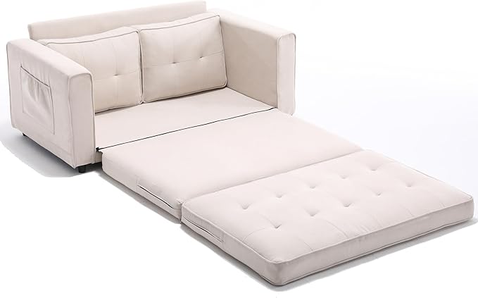 ERYE 3 Fold Tufted Upholstered Futon Sofa Bed Modern Convertible Foldable Floor - Image 10