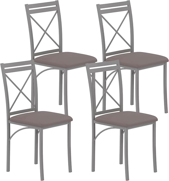 VECELO Metal Dining Chairs Set of 4, Steel Legs and PU Leather Cushion Seats by VECELO