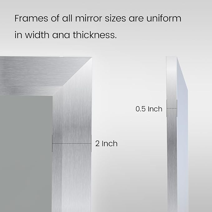 Amorho 48X36 Inch Bathroom Mirror Silver, Thick Metal Framed Wall Mirrors - Image 4