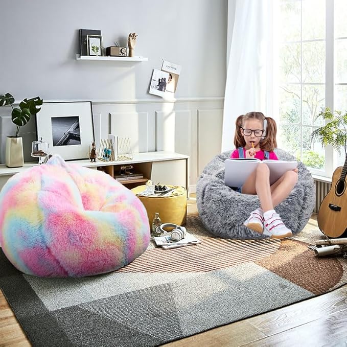 Fluffy Bean Bag Chair, 3FT Round Memory Foam Filled Bean Bag - Image 2