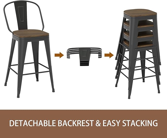 24” Swivel Bar Stools Set of 4, Counter Height Bar Stools Wooden Seat, Metal - Image 7