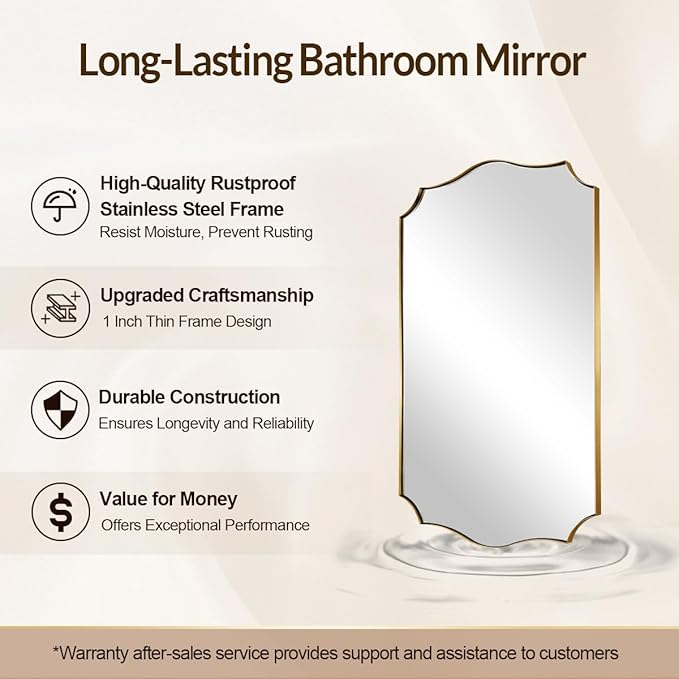 28x36 Inch Gold Scalloped Mirror, Bathroom Vanity Mirror - Image 6