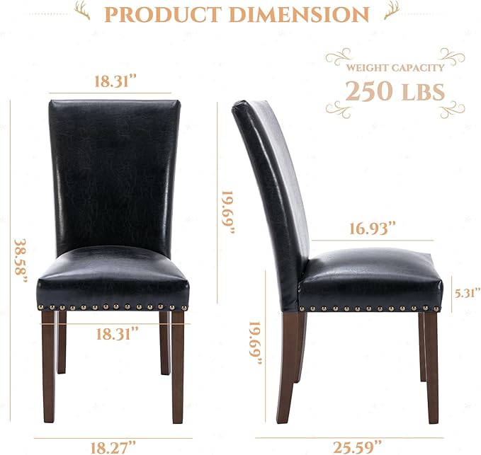Parsons Dining Chairs Set of 2, Upholstered Nailhead PU Leather Dining Room - Image 3