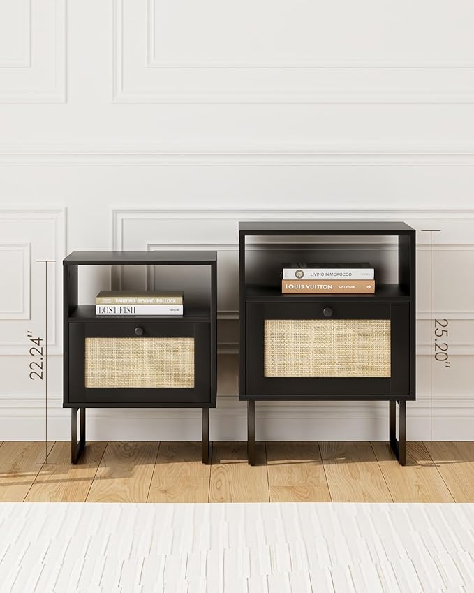 Rattan Nightstand, Mid Century Modern Night Stand, Boho Farmhouse Wood Bedside - Image 5