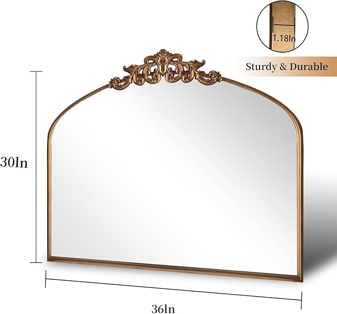 WAMIRRO Ornate Gold Mirror, Vintage Arched Baroque Antique Mirorrs - Image 3