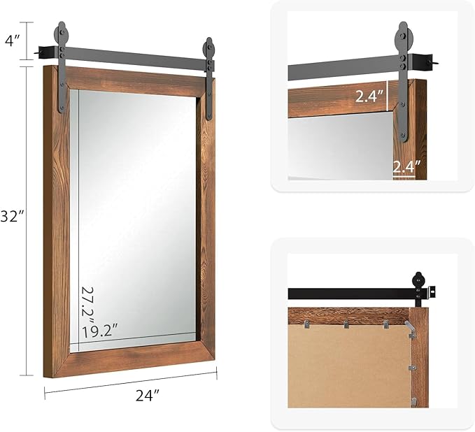 YOSHOOT Farmhouse Barn Door Mirror, Wall Mounted Vintage Mirror, Wooden - Image 2