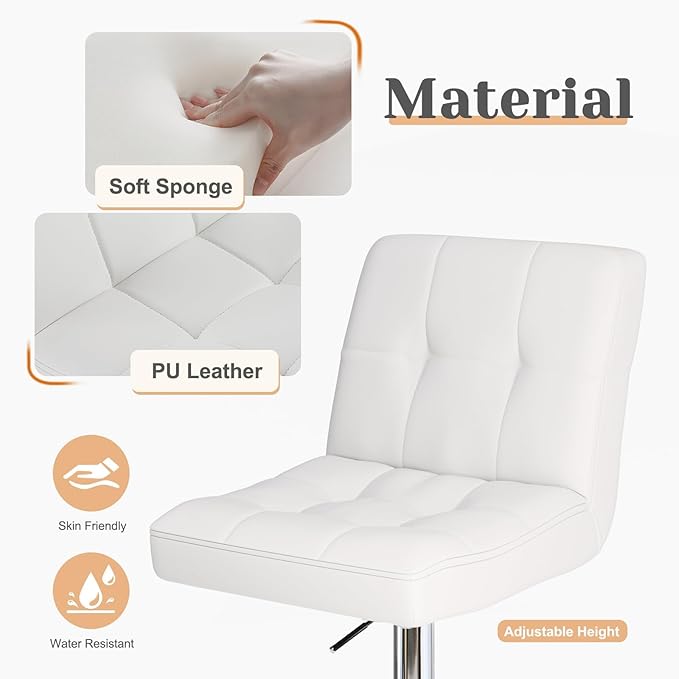 Sweetcrispy Bar Stools Set of 2, Armless PU Leather Adjustable Swivel Barstools - Image 5
