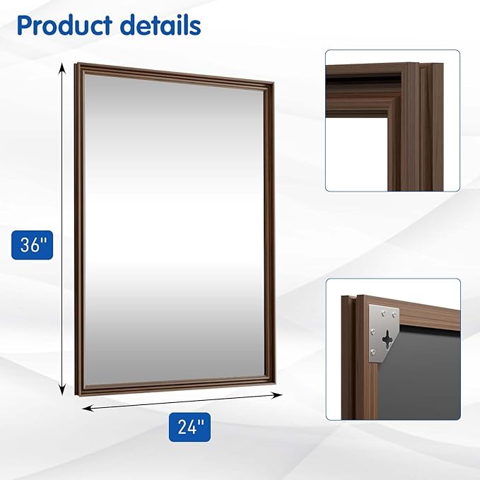 WEER Retro Copper Bathroom Mirror, 24x36 Inch Bronze Oil Rubbed Framed Mirror - Image 7