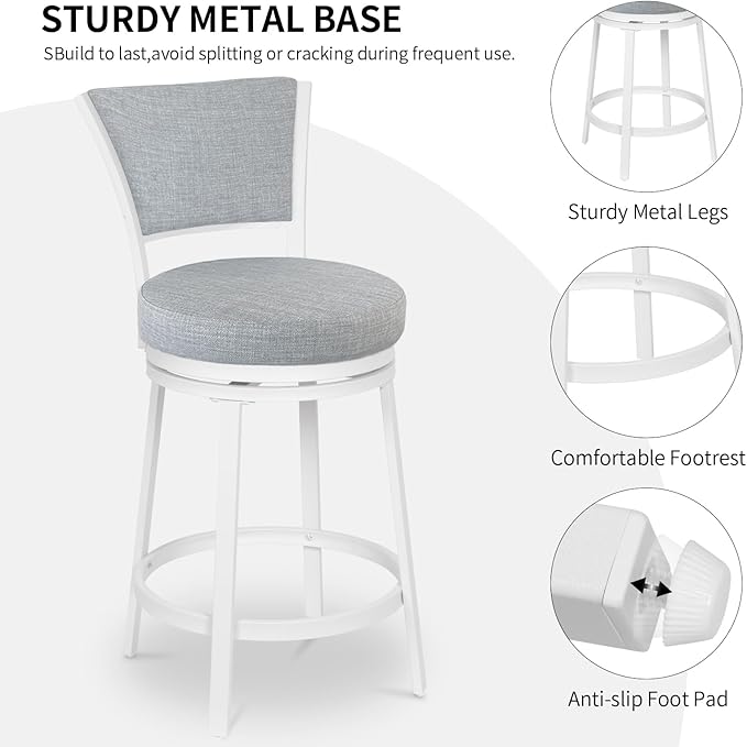 Bar Stools, Counter Height Barstools Set of 2, Modern Upholstered Counter Stools - Image 6