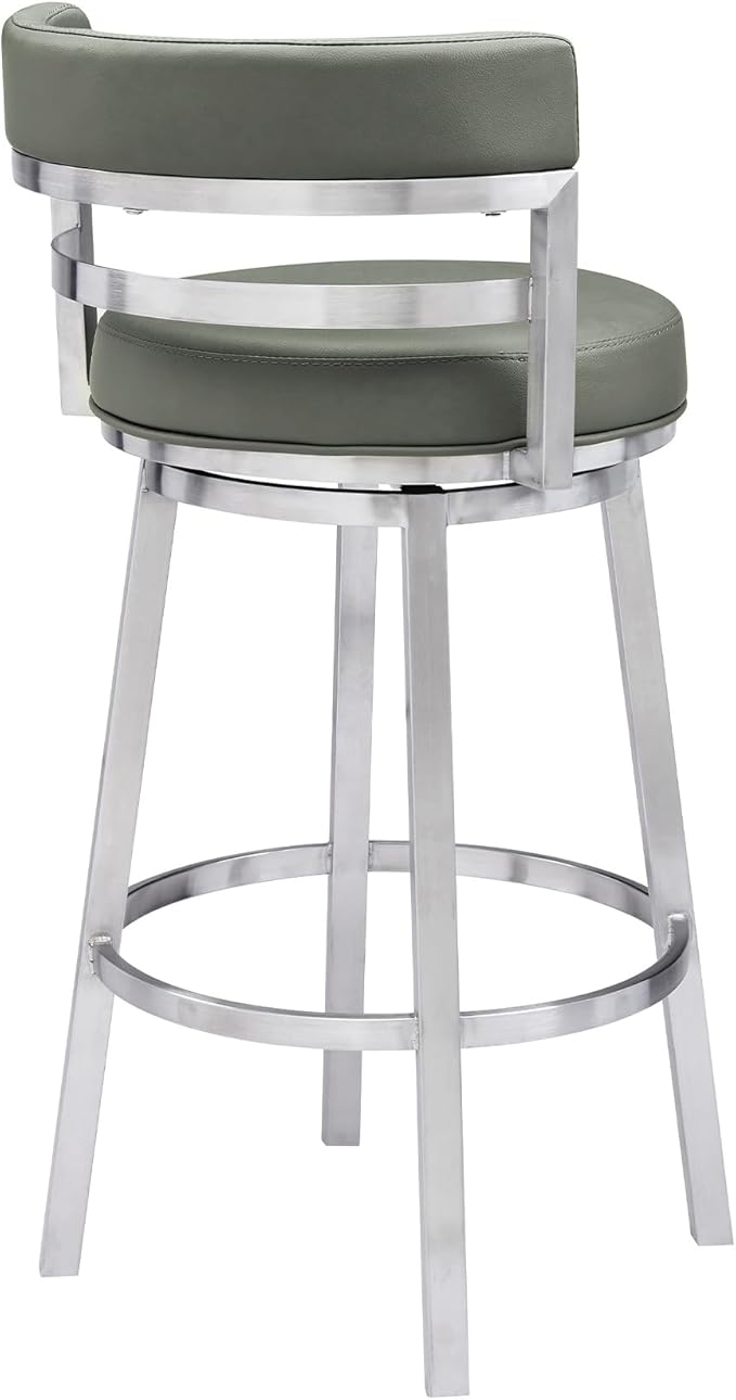 Armen Living Madrid 26" Counter Height Swivel Modern Gray Faux Leather and - Image 5