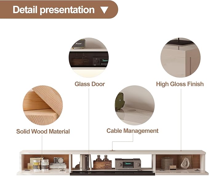 High Gloss Floating TV Stand, Under TV Floating Shelf, Floating TV Cabinet - Image 7
