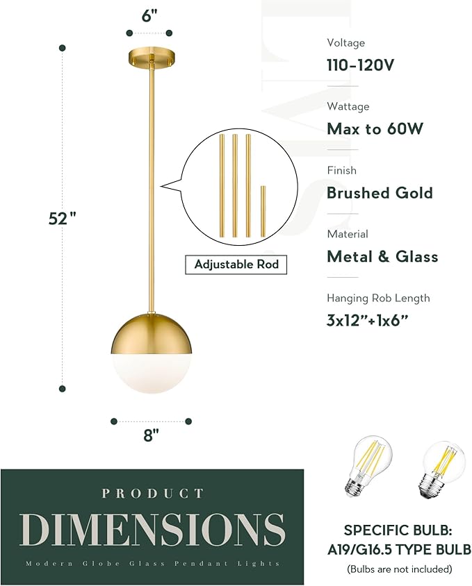 LMS 2-Pack Brushed Gold Pendant Lights, Modern Pendant Light - Image 3