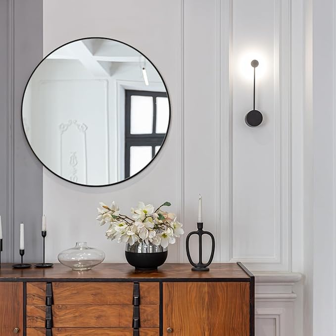 ANDY STAR Round Wall Mirror, Modern Metal Frame Bathroom Vanity Mirror - Image 6