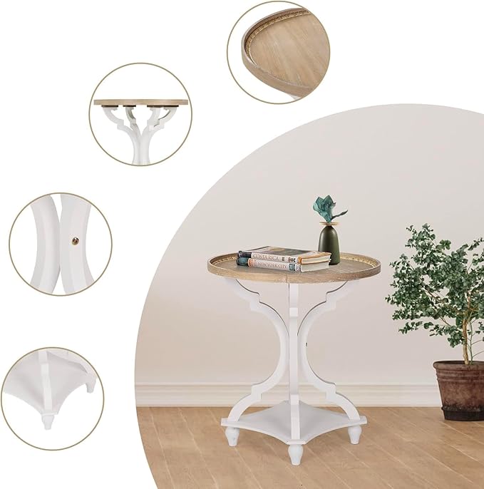 Wnutrees Farmhouse Round Accent End Table, Rustic Side Table Nightstands - Image 8