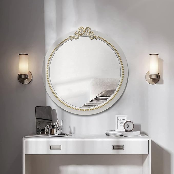 Vintage Round Wall Mirror 20inch Farmhouse Wooden Vanity Mirror - Image 2