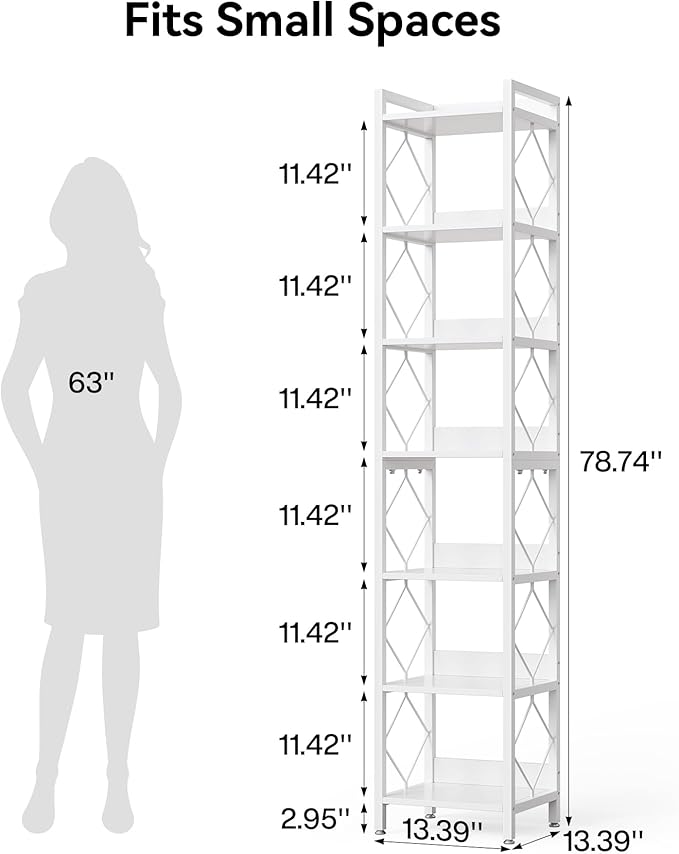 LITTLE TREE Book Shelf, 7-Tier Tall Bookcase, 78.7" Wooden Display Shelves - Image 3