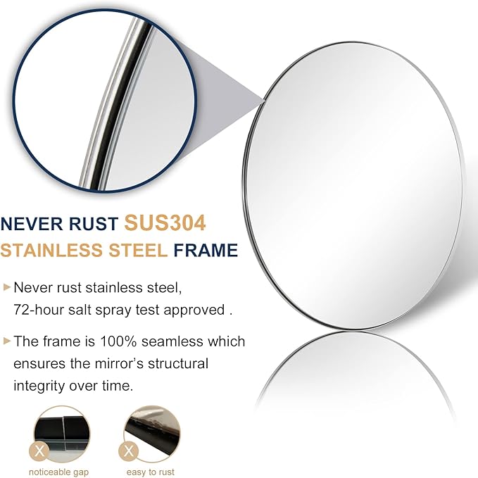 ANDY STAR Round Bathroom Mirror, 24’’ Polished Chrome Round Bathroom Mirrors in - Image 7