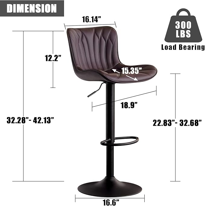 YOUNIKE Brown Bar Stools Set of 2 Modern Swivel Counter Height Bar Chair - Image 2