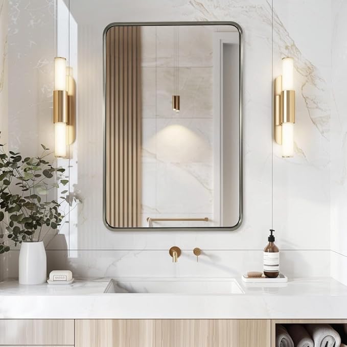 ANDY STAR Brushed Nickel Bathroom Mirror, 24x36’’ Rounded Rectangle Mirror - Image 8