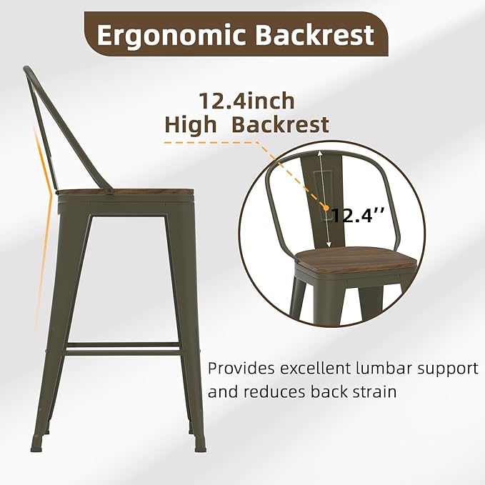 24” Swivel Bar Stools Set of 4, Counter Height Bar Stools Wooden Seat, Metal - Image 4