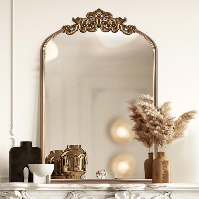 WAMIRRO Ornate Gold Mirror, Vintage Arched Baroque Antique Mirorrs - Image 5
