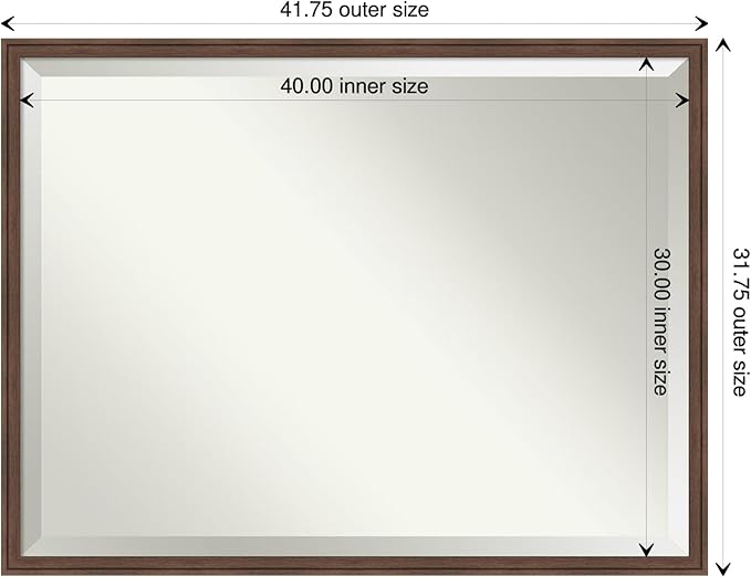 Amanti Art Brown Wall Mirror 32x42 Florence Medium Brown Rectangle Bathroom - Image 4