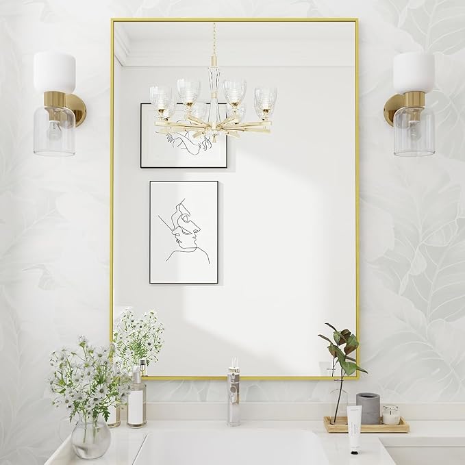 Koonmi Gold Mirrors for Wall, 30x48 Inch Bathroom Mirror, Rectangular Wall by KOONMI