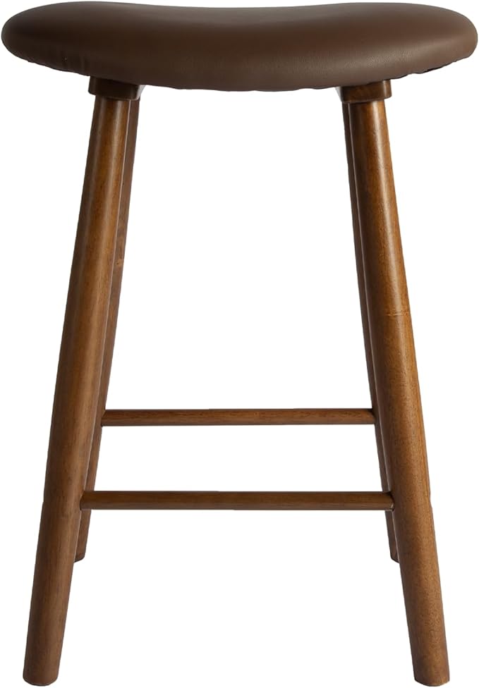 Nora 25" Upholstered Counter Stool, Solid Rubber Wood Frame, Faux Leather - Image 3