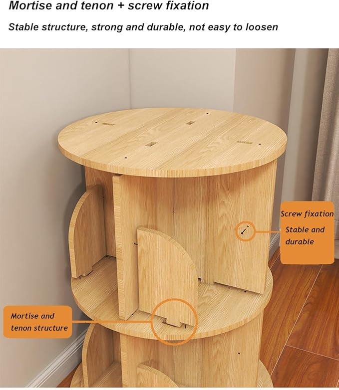 Rotating Bookshelf, 360 Display 3 Tier Floor Standing Bookcase Storage Rack - Image 4