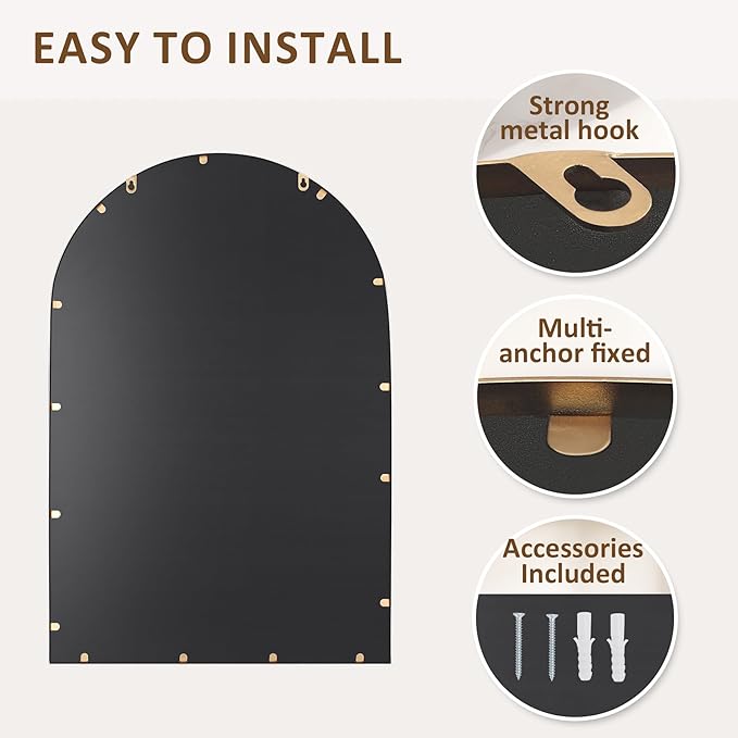 Antique Gold 24"x36" Arched Wall Mirror - Image 6