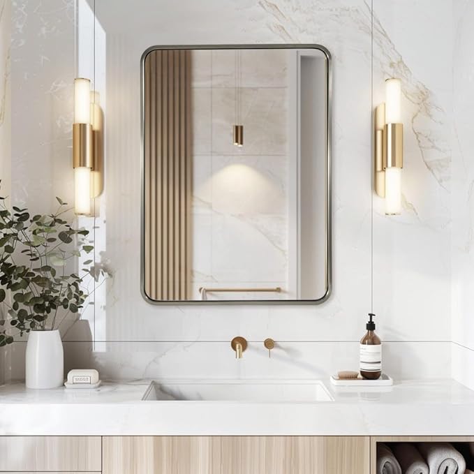 ANDY STAR Chrome Bathroom Mirror, 22x30’’ Rounded Rectangle Polished Nickel - Image 8