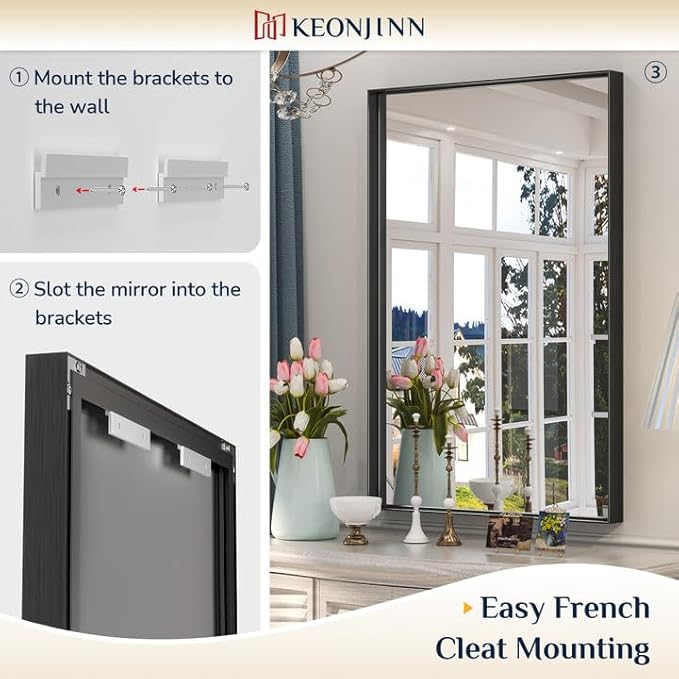 Keonjinn Black Bathroom Mirror 16 x 20 Inch Metal Framed Matte Black Mirror - Image 4