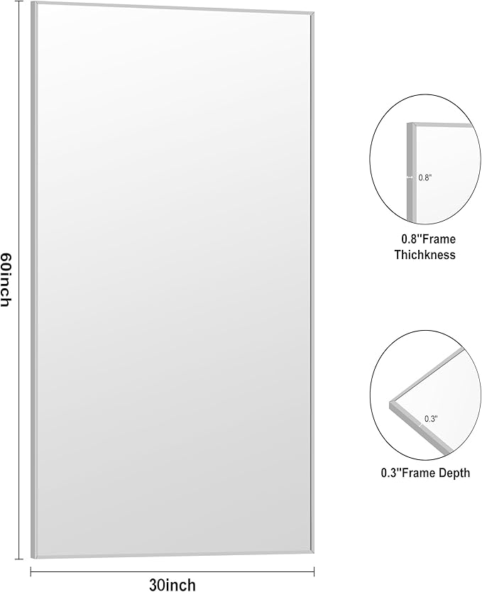KOCUUY Large Silver Bathroom Mirror, 60x30 inch Rectangular Mirror - Image 7